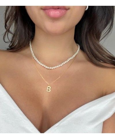 Initial Pearl Necklace for Women 14K Gold Plated Letter Alphabet 26 A-Z Pendant Necklace Dainty Pearl Choker Necklaces Handma...