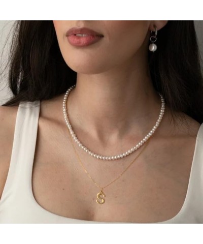 Initial Pearl Necklace for Women 14K Gold Plated Letter Alphabet 26 A-Z Pendant Necklace Dainty Pearl Choker Necklaces Handma...