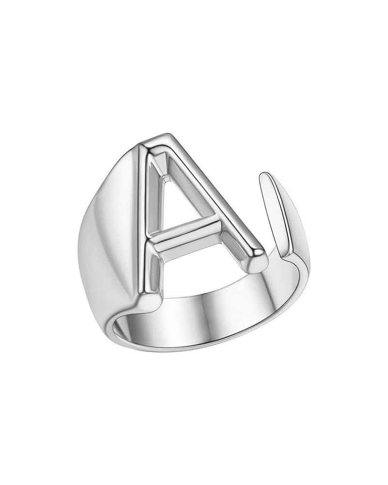 A-Z Wide Name Initial Alphabet Adjustable Open Ring,Bold Initial Letter Rings,Women Ring Personalised Engraved Women's Open R...