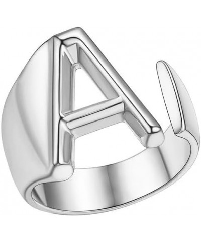 A-Z Wide Name Initial Alphabet Adjustable Open Ring,Bold Initial Letter Rings,Women Ring Personalised Engraved Women's Open R...