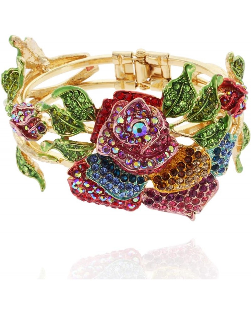 Women's Gold Snap-on Metal Large Rose Bracelet Bangle Multi Color $12.88 Bracelets