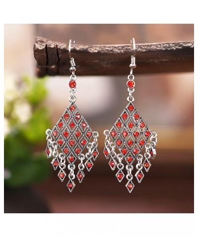 Vintage Crystal Fan Drop Earrings Bohemian Rhinestone Moon Shape Long Tassel Dangling Statement Earring for Women Girls Fashi...