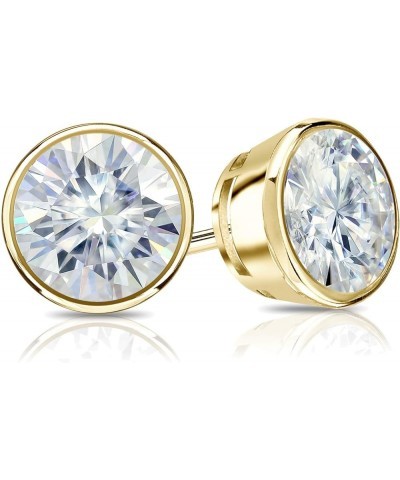 14k Gold Round Moissanite Stud Earrings (1 to 7ct TGW, J-K) Bezel-set, Push-Back Yellow Gold 1.5 carats $316.40 Earrings