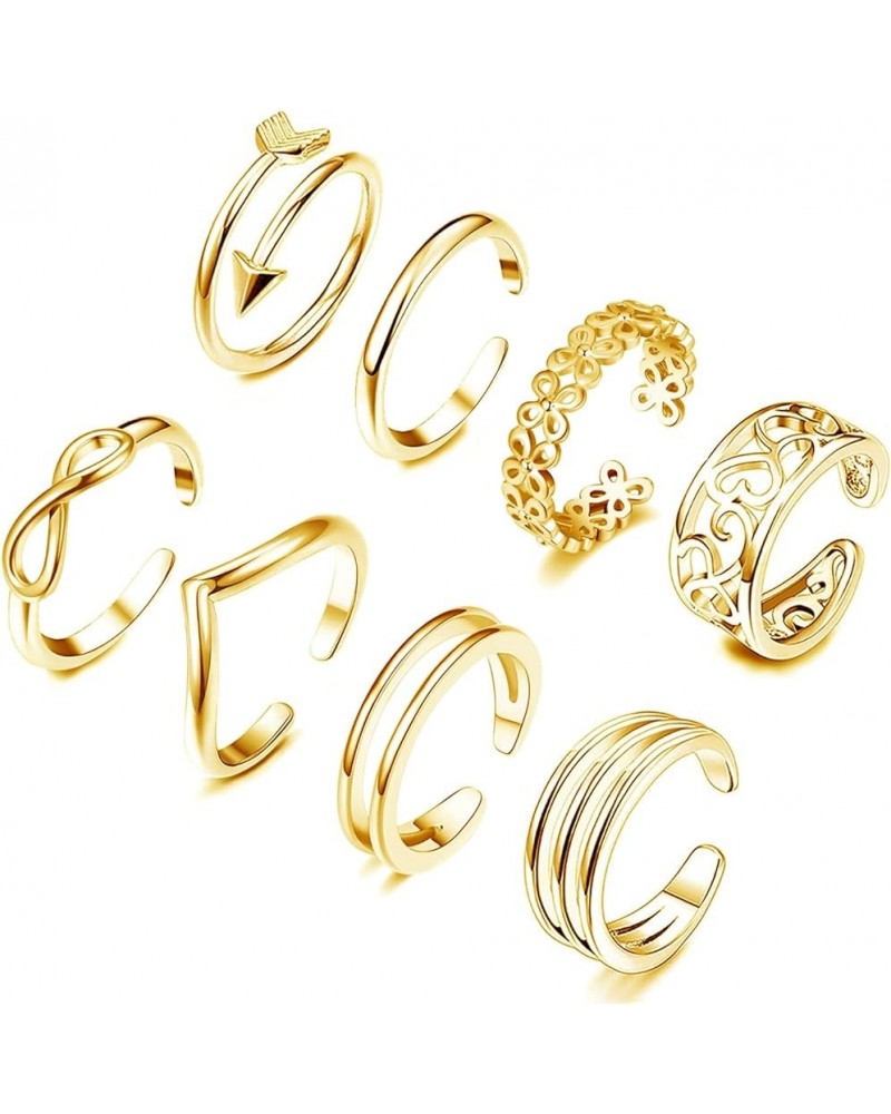 12PCS 18K Gold Plated Adjustable Toe Rings for women Summer Beach Open Toe Rings Set Flower Arrow Tail Pinky Band Rings Baref...