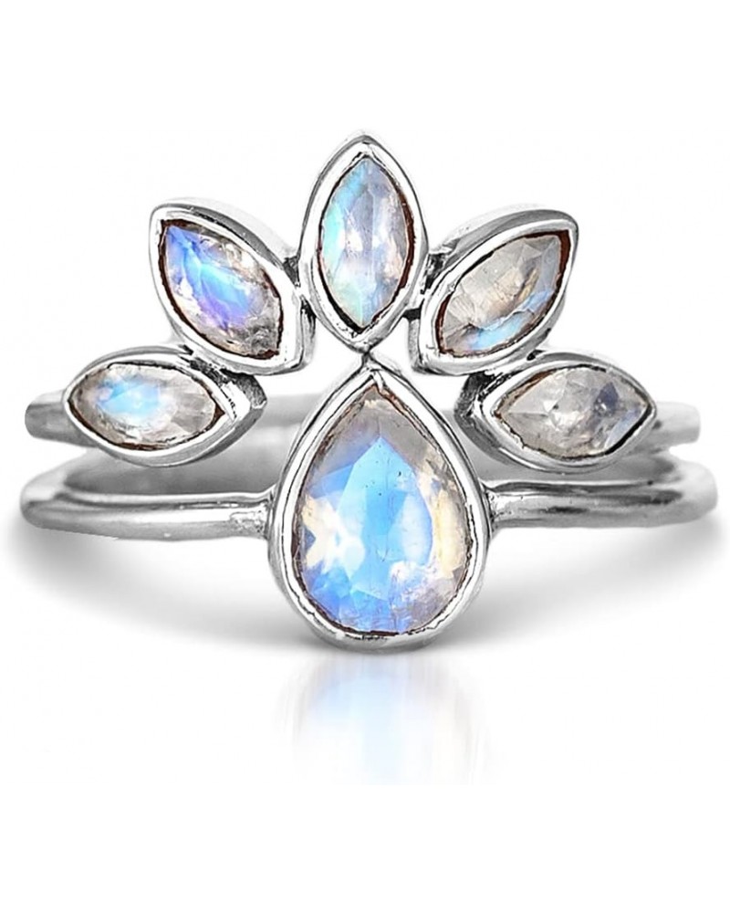 Sterling Silver Moonstone Stackable Ring Set for Women Teardrop Gemstone Boho jewelry $23.98 Rings