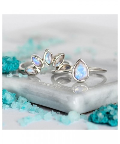 Sterling Silver Moonstone Stackable Ring Set for Women Teardrop Gemstone Boho jewelry $23.98 Rings