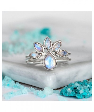 Sterling Silver Moonstone Stackable Ring Set for Women Teardrop Gemstone Boho jewelry $23.98 Rings