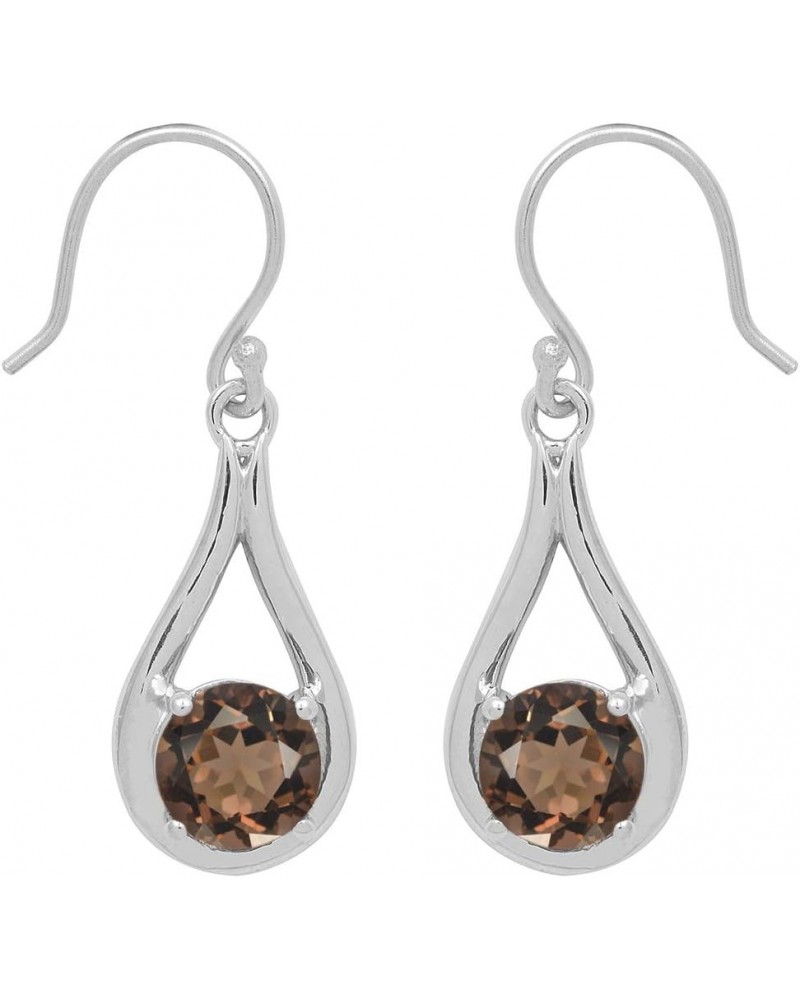 Multi Choice Dual Round Shape Gemstone 925 Sterling Silver Solitaire Birthday Gift Earring smoky-quartz $15.16 Earrings