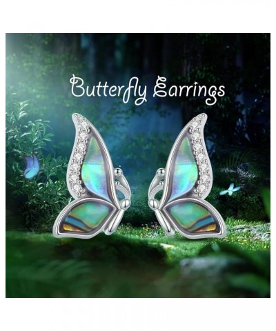 Natural Abalone Shell Jewelry Cute Butterfly Planet Necklace Earrings for Women Teen Girls, 925 Sterling Silver Butterfly Ear...