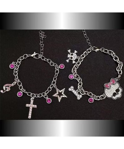 Skull Bracelet for Women Teen Pink Rhinestone Cross Bracelet Gothic Jewelry y2k bracelet y2k Accessories Skull-and-Cross-Set ...