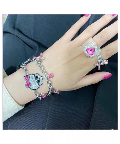 Skull Bracelet for Women Teen Pink Rhinestone Cross Bracelet Gothic Jewelry y2k bracelet y2k Accessories Skull-and-Cross-Set ...