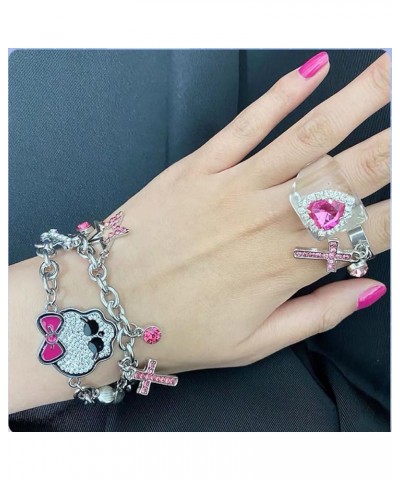 Skull Bracelet for Women Teen Pink Rhinestone Cross Bracelet Gothic Jewelry y2k bracelet y2k Accessories Skull-and-Cross-Set ...