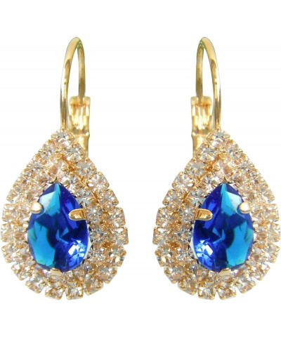 18k Gold Plated Multicolor Pear Shape Zircon White Crystal Hook Leverback Earrings Blue $10.19 Earrings