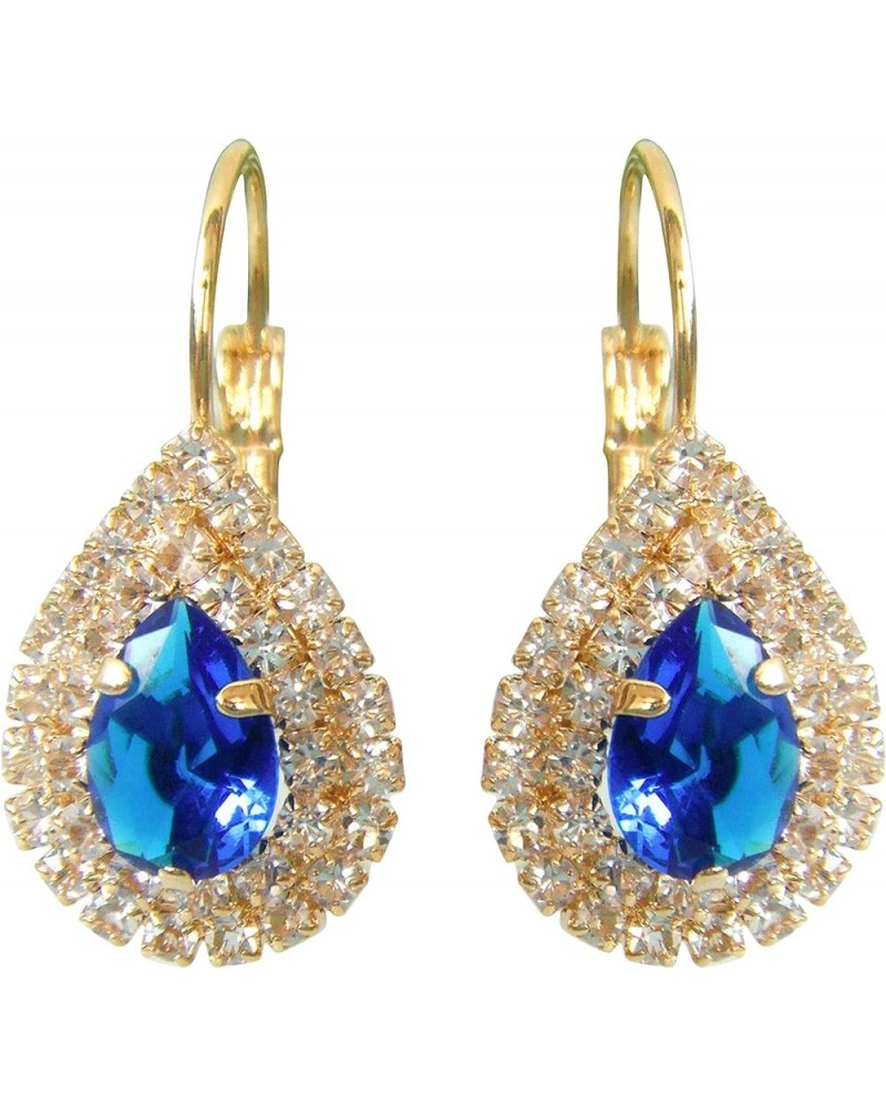 18k Gold Plated Multicolor Pear Shape Zircon White Crystal Hook Leverback Earrings Blue $10.19 Earrings