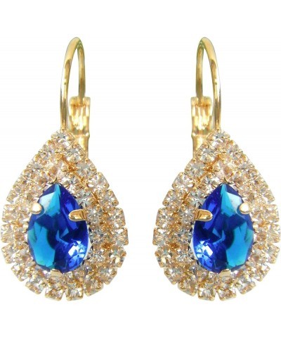 18k Gold Plated Multicolor Pear Shape Zircon White Crystal Hook Leverback Earrings Blue $10.19 Earrings