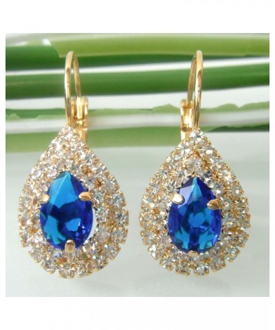 18k Gold Plated Multicolor Pear Shape Zircon White Crystal Hook Leverback Earrings Blue $10.19 Earrings