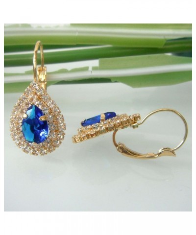 18k Gold Plated Multicolor Pear Shape Zircon White Crystal Hook Leverback Earrings Blue $10.19 Earrings