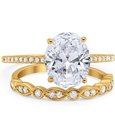 Two Piece Oval Wedding Engagement Bridal Set Ring Band 925 Sterling Silver Choose Color Yellow Tone, Simulated CZ $15.60 Sets