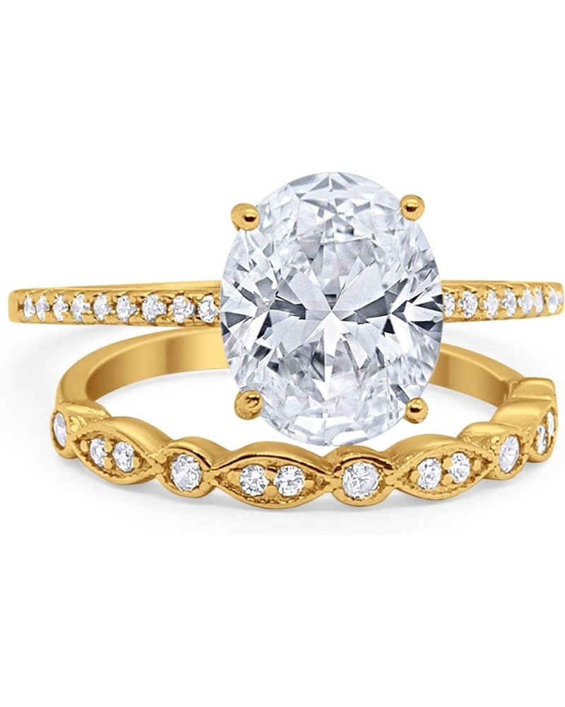 Two Piece Oval Wedding Engagement Bridal Set Ring Band 925 Sterling Silver Choose Color Yellow Tone, Simulated CZ $15.60 Sets