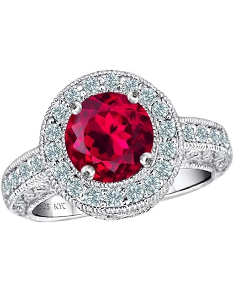 7mm Round, Vintage Antique Design Ring Created Ruby $26.65 Rings