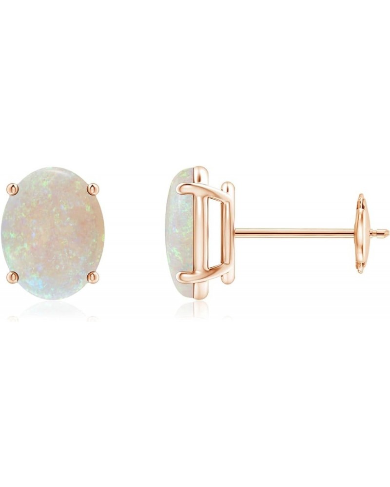 Natural Opal Solitaire Stud Earrings for Women Girls in 14K Solid Gold/Platinum | October Birthstone Jewelry Gift for Her | B...