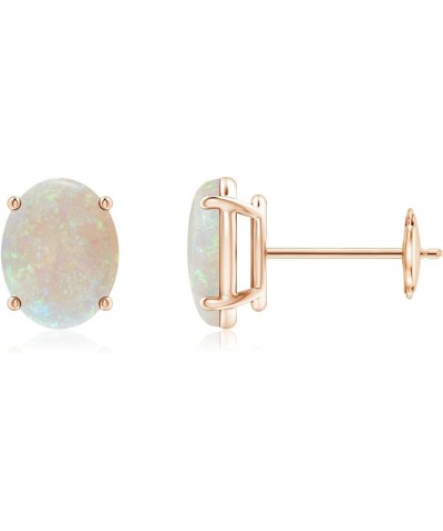 Natural Opal Solitaire Stud Earrings for Women Girls in 14K Solid Gold/Platinum | October Birthstone Jewelry Gift for Her | B...