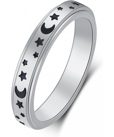 Spinner Ring for Women Anxiety Relief - 4mm width Carved moon star and Puppy Pet Lovers Paw Print Ring Stainless Steel Fidget...