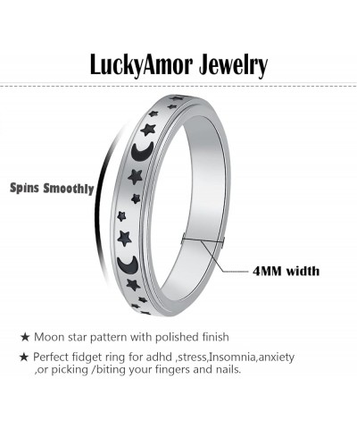 Spinner Ring for Women Anxiety Relief - 4mm width Carved moon star and Puppy Pet Lovers Paw Print Ring Stainless Steel Fidget...