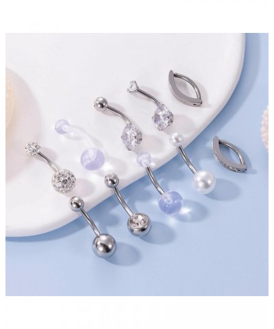 10Pcs 14G Stainless Steel Belly Button Rings for Women Girls Reverse Curved Clicker Navel Rings Cubic Zirconia Belly Piercing...