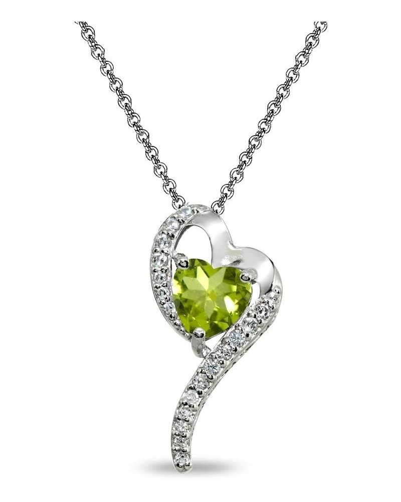 Sterling Silver Genuine or Synthetic Gemstone Heart Slide Pendant Necklace w/CZ Accents Peridot $17.09 Necklaces