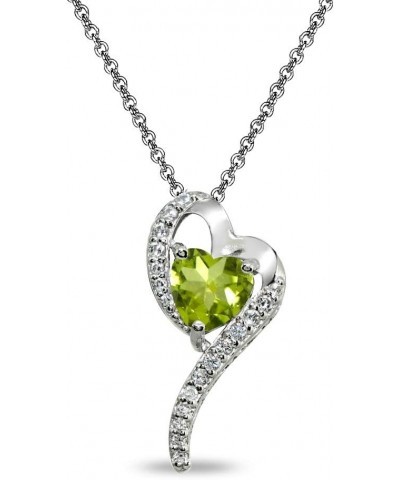 Sterling Silver Genuine or Synthetic Gemstone Heart Slide Pendant Necklace w/CZ Accents Peridot $17.09 Necklaces