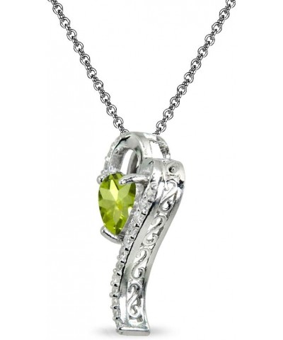 Sterling Silver Genuine or Synthetic Gemstone Heart Slide Pendant Necklace w/CZ Accents Peridot $17.09 Necklaces