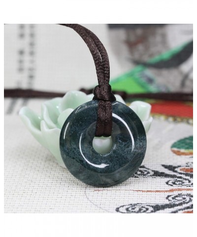 Semi Precious Gemstones 30mm Circle Coin Peace Donut Beads Adjustable Braided Rope Pendant Necklace Green Moss Agate $6.47 Ne...