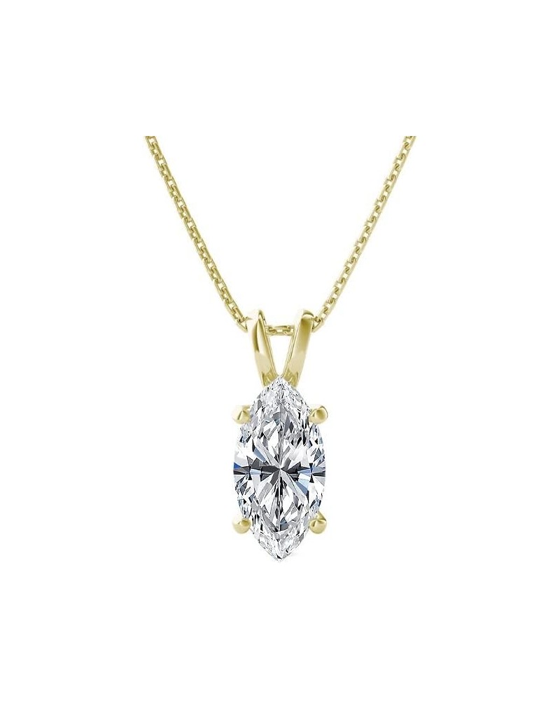 VS1-VS2 Clarity (.25-1.00 Carat) Cttw Lab-Grown Marquise Shape Solitaire Diamond Pendant Necklace Womens Girls |14k Yellow or...