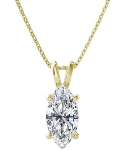 VS1-VS2 Clarity (.25-1.00 Carat) Cttw Lab-Grown Marquise Shape Solitaire Diamond Pendant Necklace Womens Girls |14k Yellow or...