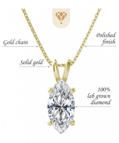 VS1-VS2 Clarity (.25-1.00 Carat) Cttw Lab-Grown Marquise Shape Solitaire Diamond Pendant Necklace Womens Girls |14k Yellow or...