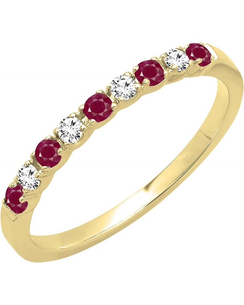 Alternating Round Ruby & White Diamond Stackable Women's Wedding Ring in Gold 9.5 18k - Metal Stamp Yellow Gold $148.93 Brace...