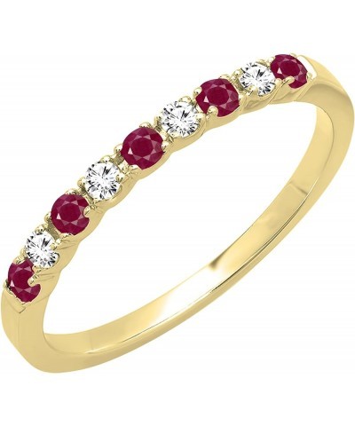 Alternating Round Ruby & White Diamond Stackable Women's Wedding Ring in Gold 9.5 18k - Metal Stamp Yellow Gold $148.93 Brace...