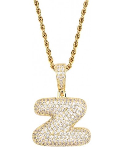 Stainless Steel Iced Out Letter Necklace A-Z 26 Capital Initial Alphabet Name Necklace Rope Chain for Women Men Girl Gold Sil...