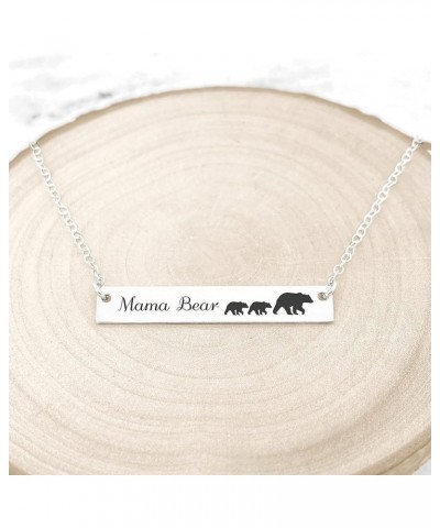 Mama Bear Necklace - Momma Bear Jewelry with Cubs Bar Necklace Silver Tone - 2 Cubs $12.50 Necklaces