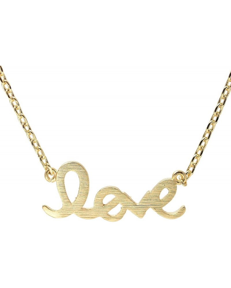 Handcrafted Brushed Metal LOVE Script Necklace Gold $8.84 Necklaces