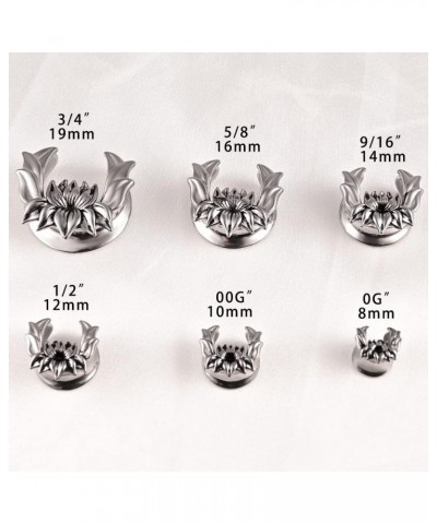 2PCS 8mm-16mm Ear Gauges Hypoallergenic 316L Stainless Steel Lotus Flower Saddle Plugs Tunnels Piercing Expander Stretchers B...