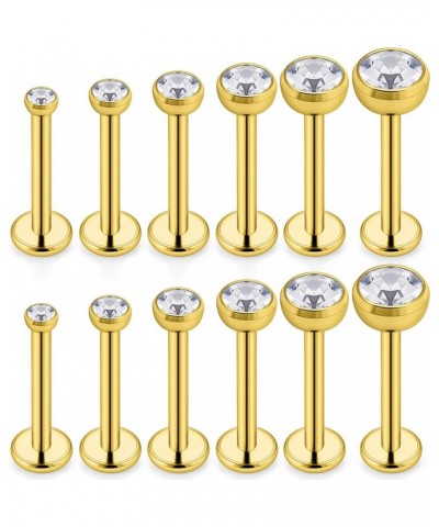 6 Pairs 16g Stainless Steel Jeweled Clear CZ Internally Threaded Labret Monroe Lip Tragus Cartilage Helix Earring Ring Body P...