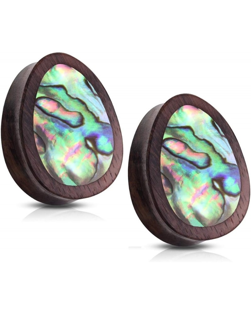 Abalone Inlaid Sono Wood Tear Drop Saddle Plugs, Sold as a Pair 10mm (00GA) $9.73 Body Jewelry