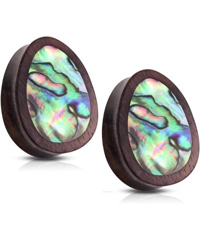 Abalone Inlaid Sono Wood Tear Drop Saddle Plugs, Sold as a Pair 10mm (00GA) $9.73 Body Jewelry