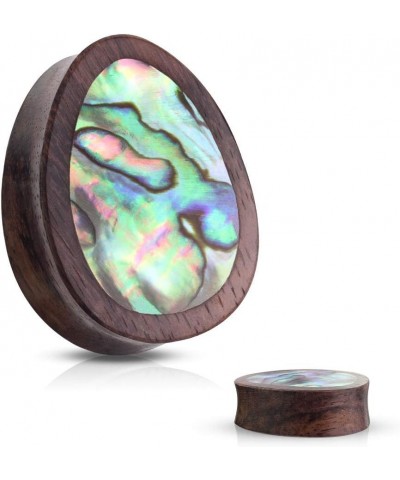 Abalone Inlaid Sono Wood Tear Drop Saddle Plugs, Sold as a Pair 10mm (00GA) $9.73 Body Jewelry