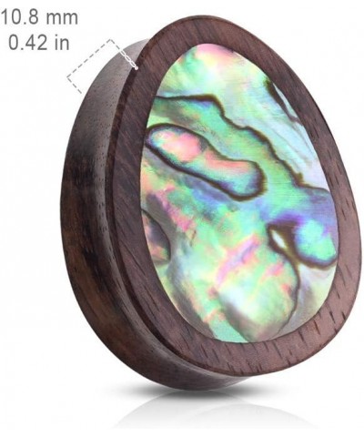 Abalone Inlaid Sono Wood Tear Drop Saddle Plugs, Sold as a Pair 10mm (00GA) $9.73 Body Jewelry