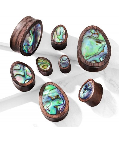 Abalone Inlaid Sono Wood Tear Drop Saddle Plugs, Sold as a Pair 10mm (00GA) $9.73 Body Jewelry