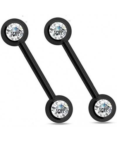 14GA Titanium Plated 316L Stainless Steel Double CZ Crystal Nipple Barbells, Sold as a Pair Black $7.49 Body Jewelry