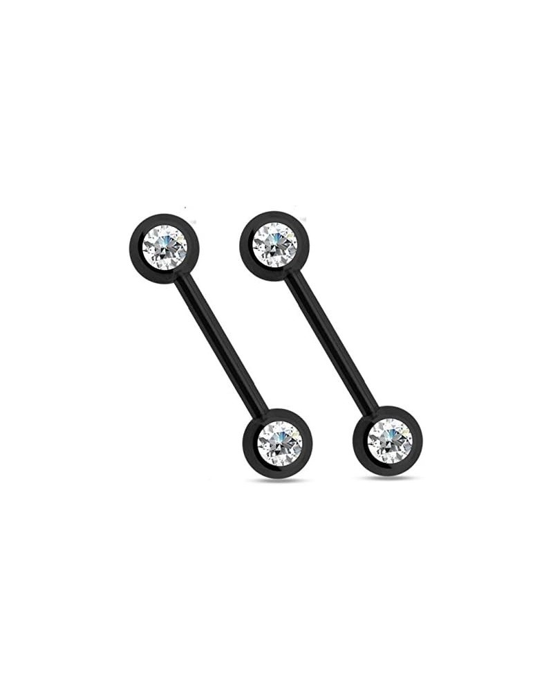 14GA Titanium Plated 316L Stainless Steel Double CZ Crystal Nipple Barbells, Sold as a Pair Black $7.49 Body Jewelry